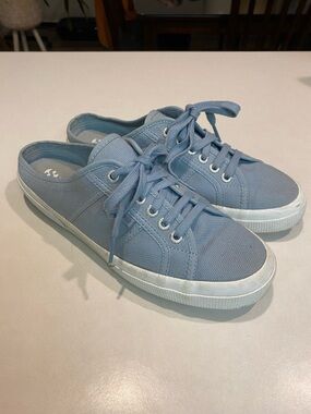 SUPERGA 2551 COTU SLIP ON MULE CANVAS LACE UP SNEAKER BLUE WOMENS SZ 10 EU 41.5